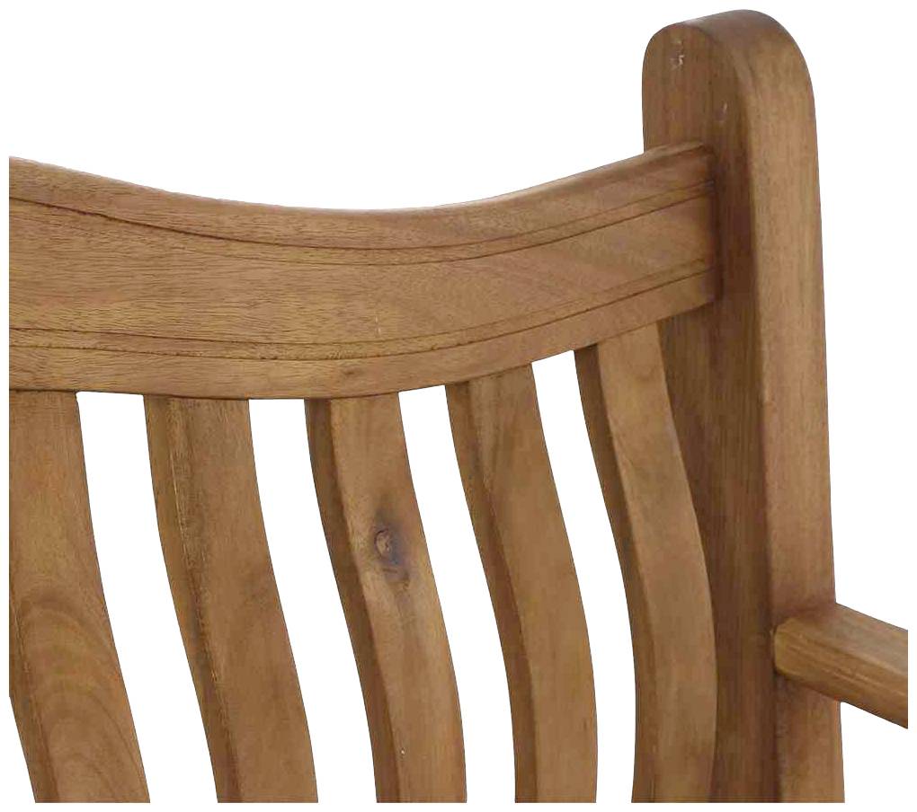 Drewniane oparcie krzesła z wygiętymi podporami, wykonane z gładkiego, naturalnie zabarwionego drewna.