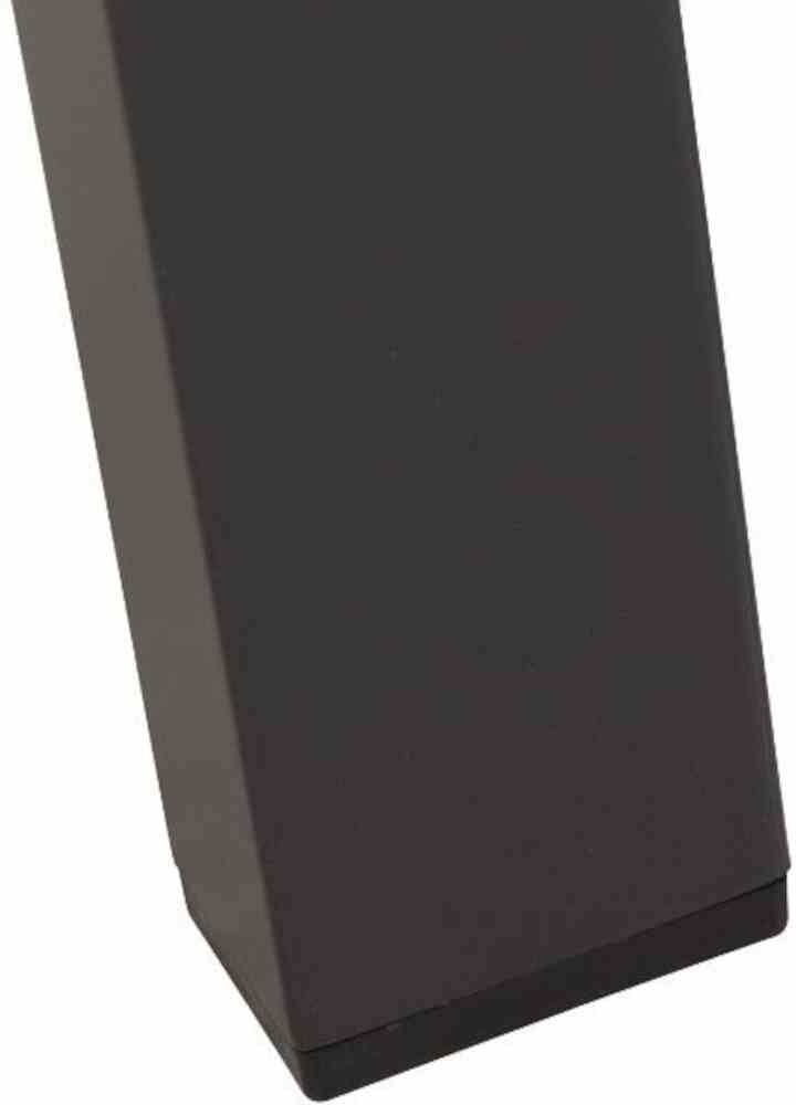 'Ciemny, prostokątny obiekt lub struktura, która mogłaby przedstawiać część stołu lub kolumny.'
