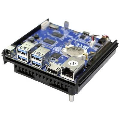 Komputer jednopłytkowy z interfejsami USB i Ethernet na niebieskiej płytce drukowanej. Odpowiedni do różnych zastosowań technicznych.