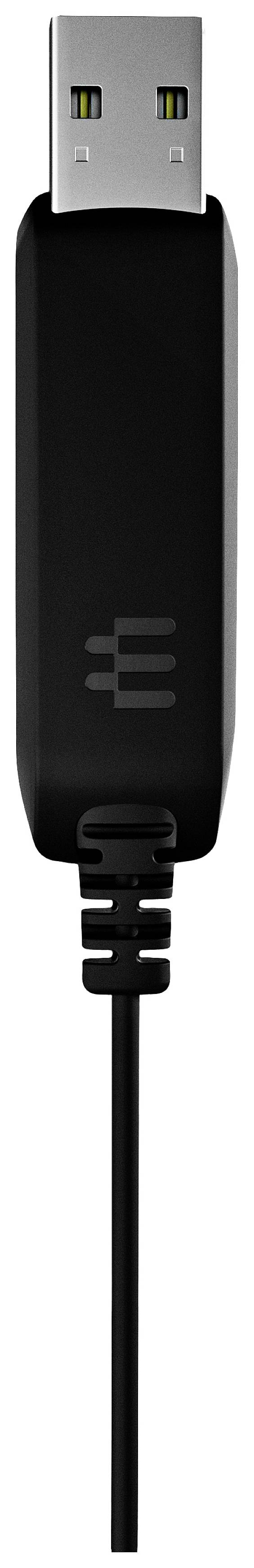 Czarny kabel USB z męskim złączem USB na jednym końcu, który biegnie w dół.