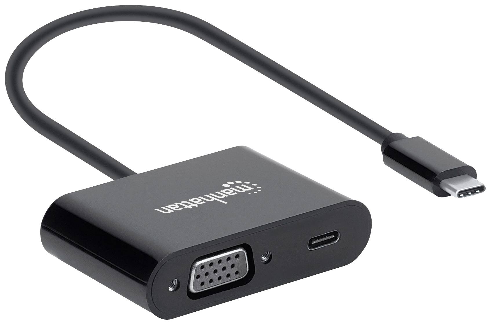 Адаптер Manhattan USB 2.0 [1x USB-C чоловічий - 1x USB-C жіночий (Power Delivery), VGA жіночий] 153430, 20 см штекер з обох боків,
