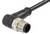 Czarny, prostopadły kabel przyłączeniowy z okrągłym wtykiem męskim, odpowiedni do zastosowań w czujnikach lub przemyśle.