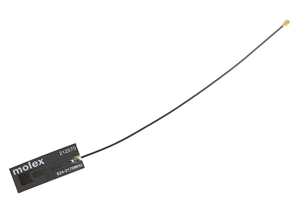 Antena z długim przewodem firmy Molex, oznaczona częstotliwościami 824-2170 MHz, numer modelu 212570.