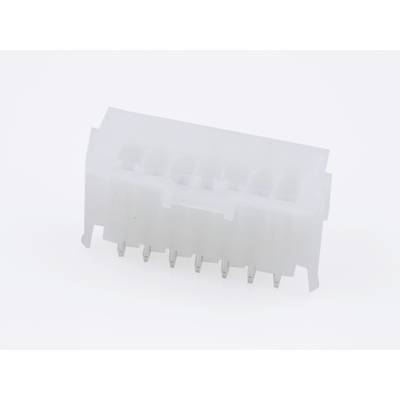 Biały, prostokątny wtyk plastikowy z ośmioma metalowymi stykami od spodu. Przeznaczony do łączenia elementów elektronicznych.