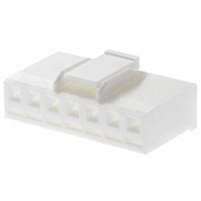 Biały, prostokątny wtyk plastikowy z ośmioma stykami, często stosowany do połączeń elektrycznych w urządzeniach elektronicznych.