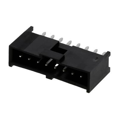 Czarny wtyk z tworzywa sztucznego z dziesięcioma metalowymi pinami, o prostokątnym kształcie, widziany z boku. Stosowany głównie do połączeń elektronicznych.