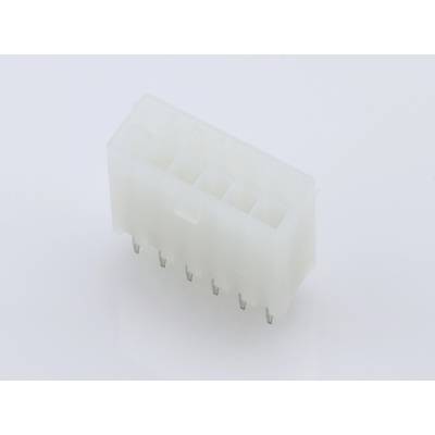 Biały plastikowy złącze wtykowe z ośmioma pinami, używane do połączeń elektronicznych na płytkach drukowanych.