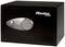 Czarny sejf z elektronicznym zamkiem szyfrowym i pokrętłem z przodu, z logo 'Master Lock' w prawym górnym rogu.