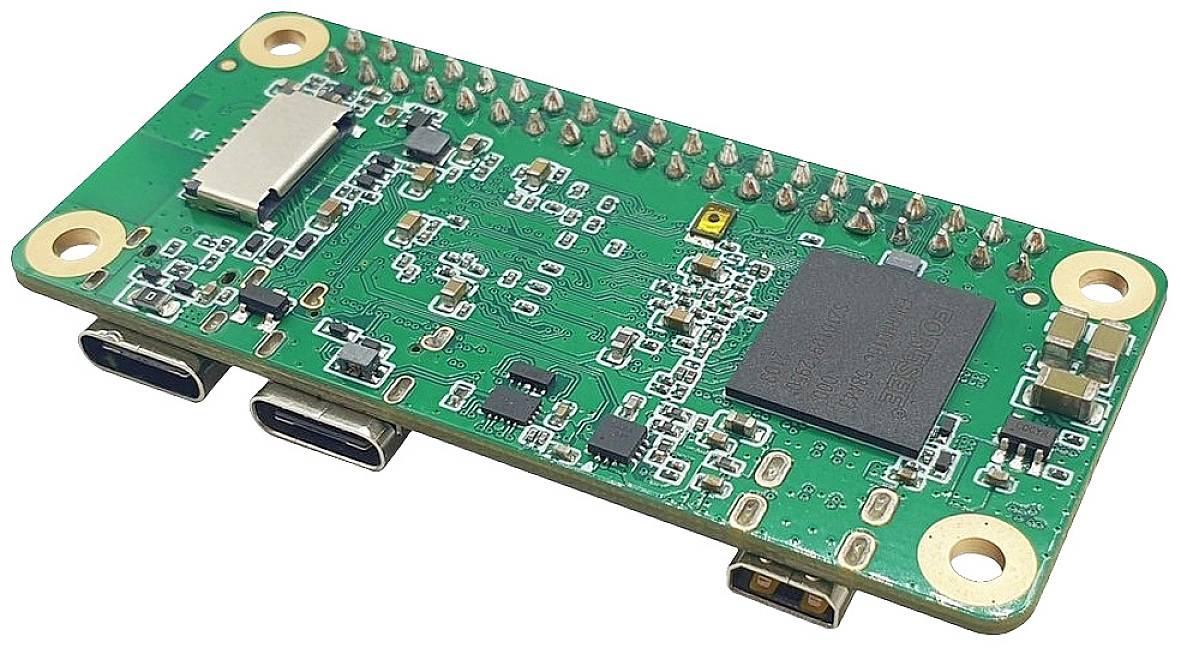 Mała zielona płytka drukowana z wieloma elementami elektronicznymi, w tym układami scalonymi i złączami, po jednej stronie.