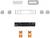 Elementy zestawu złącza: biała plastikowa osłona, srebrny uchwyt, czarna jednostka wtykowa oraz pomarańczowe zaciski.