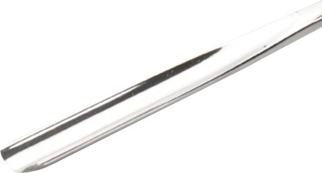 Metalowa kamerton, lśniąca i srebrzysta, na białym tle. Służy do określania wysokości dźwięku w muzyce.