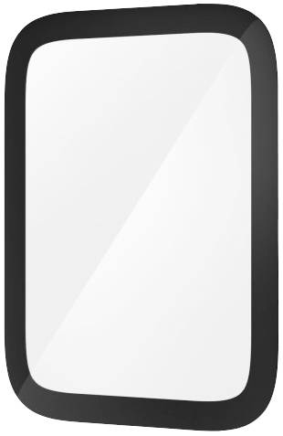 Prostokątne lustro w czarnej ramie.