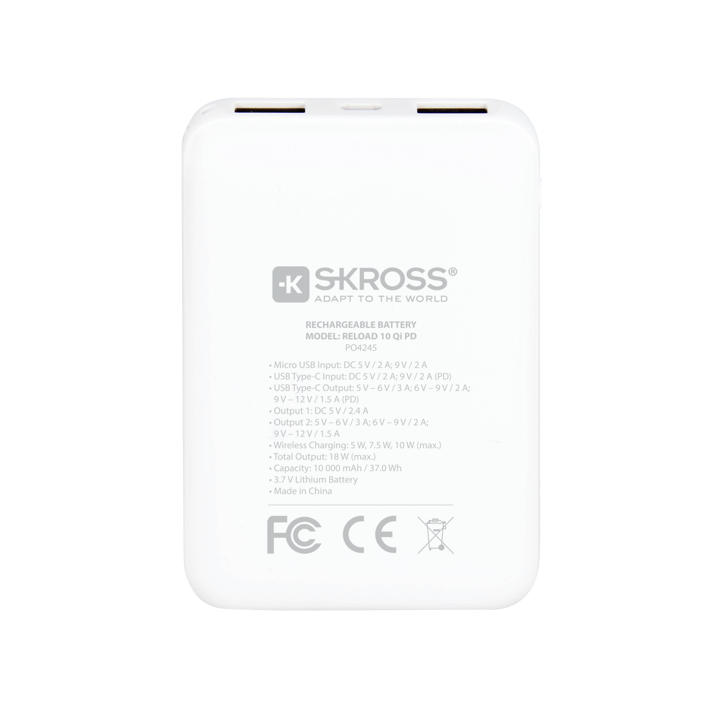 Powerbank Skross Reload 10 PD, Qi 10000 mAh Li-Ion