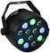 Obraz przedstawia reflektor LED Par z wieloma kolorowymi lampami ułożonymi w okrągłej obudowie.