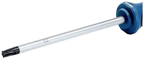 Niebieski śrubokręt z srebrnym uchwytem i napisem S2 w pobliżu końcówki.