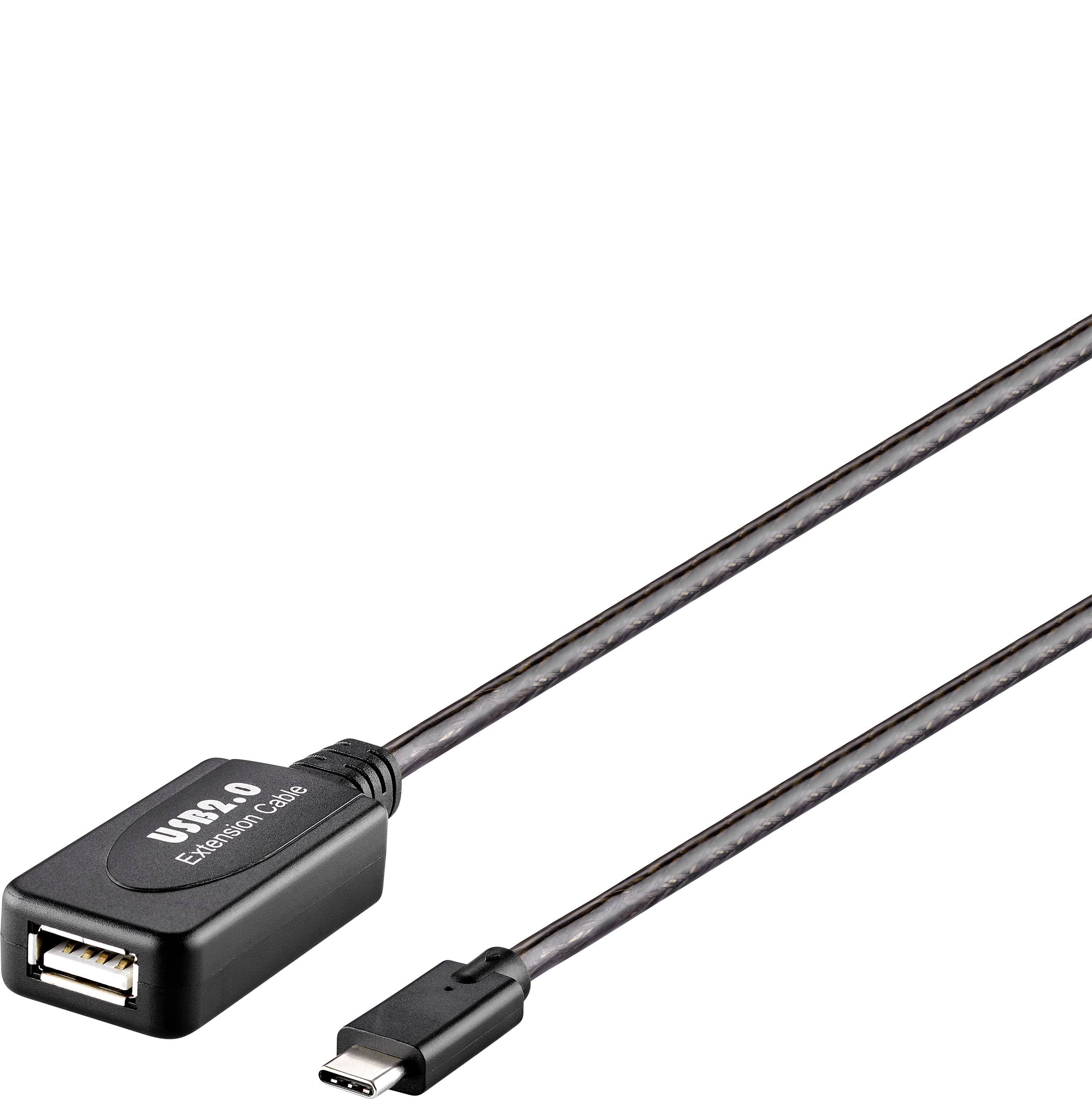 USB-кабель Renkforce USB 2.0 USB-C® чоловічий, USB-A жіночий 10.00 м Чорний Активний дизайн з підсиленням сигналу, позолочені конт