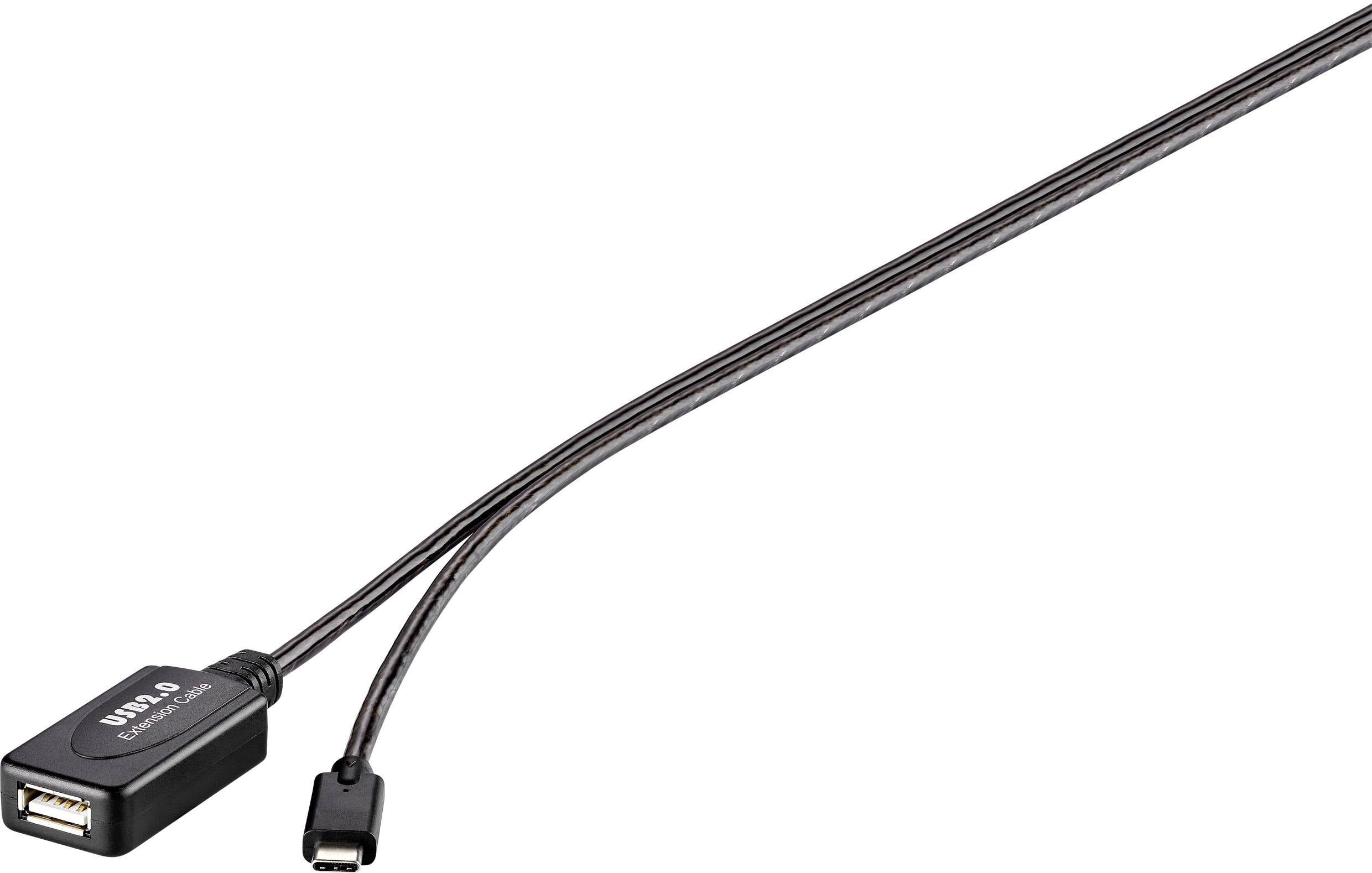 USB-кабель Renkforce USB 2.0 USB-C® чоловічий, USB-A жіночий 10.00 м Чорний Активний дизайн з підсиленням сигналу, позолочені конт