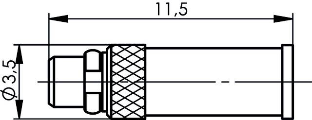 Rysunek techniczny adaptera: długość 11,5 mm, średnica 3,5 mm, widok szczegółowy konstrukcji z dokładnymi wymiarami.