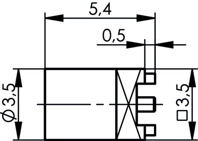 Rysunek techniczny części cylindrycznej. Średnica 3,5; Długość 5,4; Wycięcie 0,5. Narysować precyzyjne wymiary do produkcji.