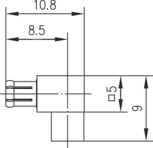 Rysunek techniczny wtyczki z wymiarami: długość 10,8 mm, szerokość 8,5 mm, wysokość 5 mm i 9 mm.