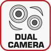 Obraz przedstawia symbol 'Podwójny Aparat' z dwoma obiektywami kamery oraz strzałkami wskazującymi na funkcję dwóch kamer.