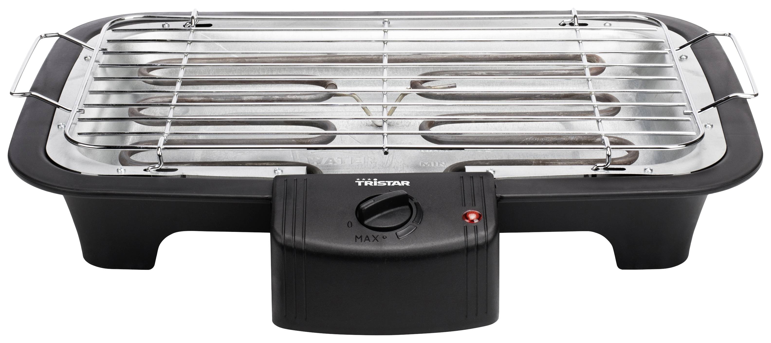 Elektryczny grill stołowy z metalową kratką i regulacją temperatury. Idealny do grillowania w pomieszczeniach z równomiernym rozłożeniem ciepła.