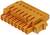 Pomarańczowy plastikowy łącznik wtykowy o wielu gniazdach, przeznaczony do zastosowań w instalacjach elektrycznych lub podłączeniowych.
