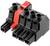 Czarno-czerwony elektryczny złącz wieloportowy z wieloma wejściami i wyjściami.
