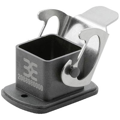 Czarny, kwadratowy adapter metalowy z dwoma srebrnymi zaciskami po bokach i wygrawerowaną liczbą na przedniej ściance.