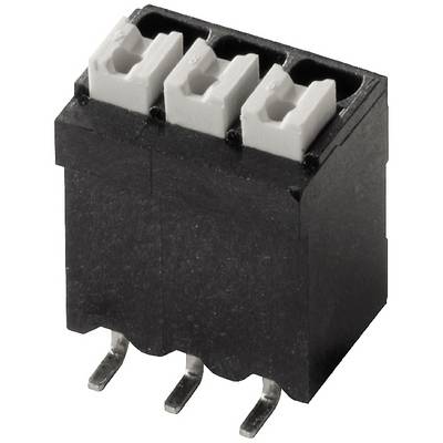 Trójbiegunowy złącze wtykowe w czarnej obudowie z białymi zaciskami, odpowiednie do obwodów elektronicznych i połączeń.