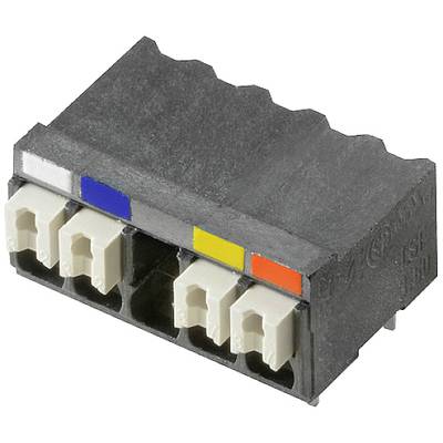 Elektryczne złącze z sześcioma portami w dwóch rzędach, oznaczone kolorami niebieskim, żółtym i czerwonym, przeznaczone do konkretnych przyporządkowań.