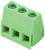 Zielony, trzybiegunowy złącze ze śrubowymi zaciskami, stosowane do połączeń elektrycznych na płytkach drukowanych lub w szafach sterowniczych.