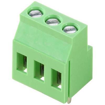 Zielona trójbiegunowa złączka zatrzaskowa ze śrubowym mocowaniem, powszechnie stosowana w instalacjach elektrycznych w elektronice.