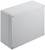 Szara, prostokątna obudowa z śrubami w narożnikach, odpowiednia do instalacji elektrycznych lub jako obudowa ochronna.