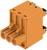 Pomarańczowy, trójbiegunowy złącz elektryczny do mocowania kabli. Przedstawia trzy gniazda do łatwego podłączenia w instalacjach elektrycznych.