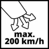 Znak "Maks. 200 km/h" jest znakiem ostrzegawczym wskazującym na ograniczenie prędkości. Trzy strzałki symbolizują różne drogi.