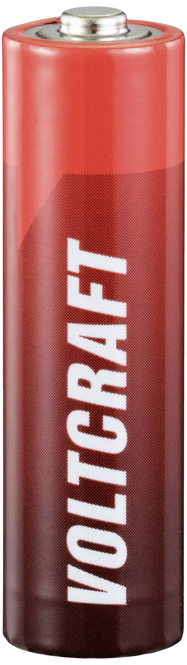 Czerwona bateria AA z napisem "VOLTCRAFT".