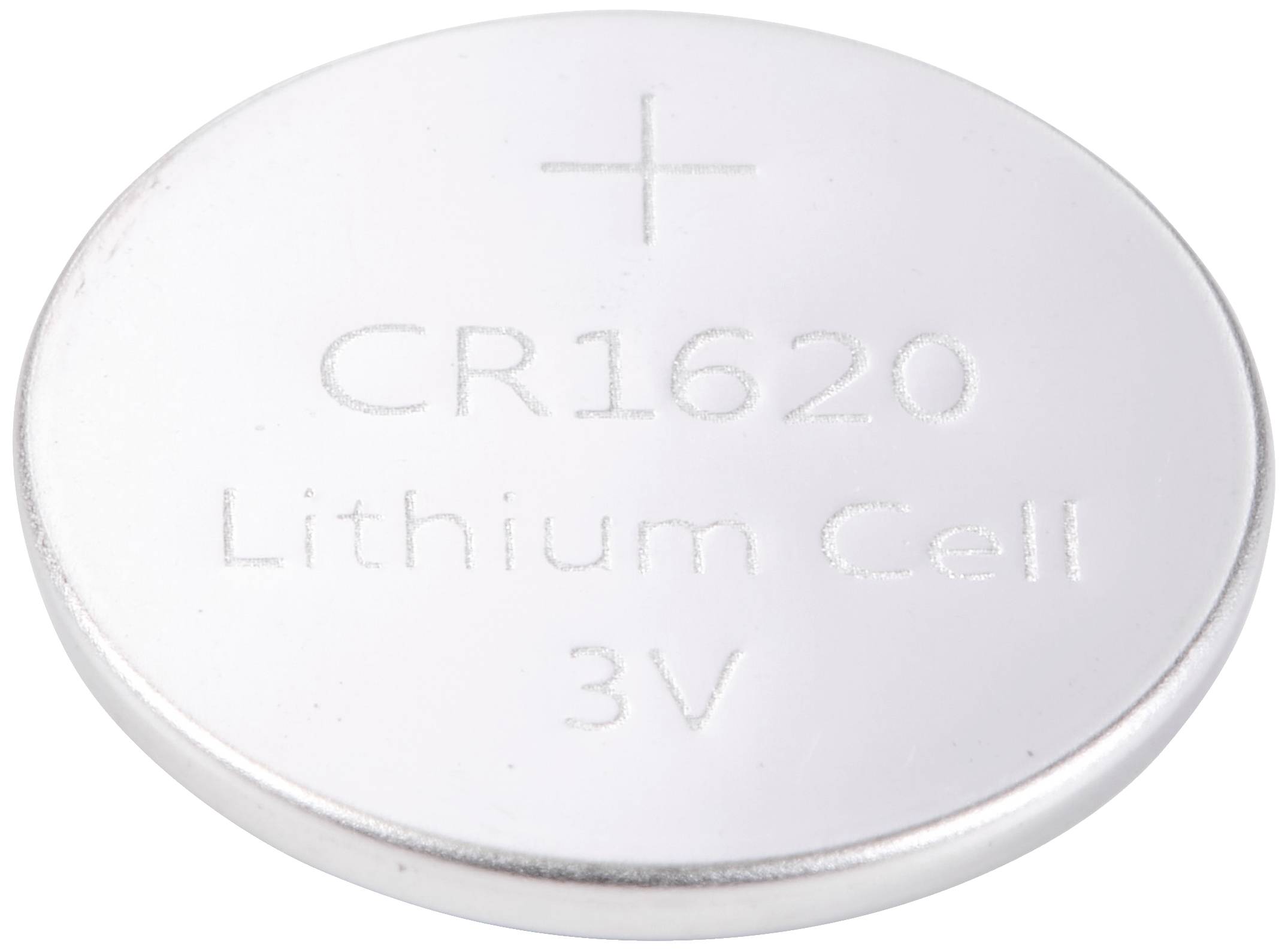 Okrągła bateria guzikowa litowa, z nadrukiem 'CR1620 Lithium Cell 3V'.