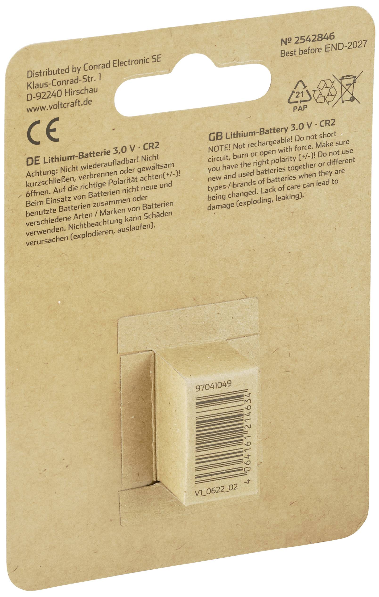 Батарейка для камери CR 2 VOLTCRAFT CR2 800 мАг 3 В 1 шт.