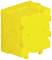 Żółte, kwadratowe obudowa z tworzywa sztucznego z okrągłymi otworami po bokach, prawdopodobnie do instalacji elektrycznych.