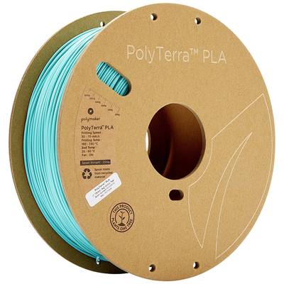 Szpula z turkusowym wkładem do drukarki 3D wykonanym z biodegradowalnego PLA PolyTerra firmy Polymaker.