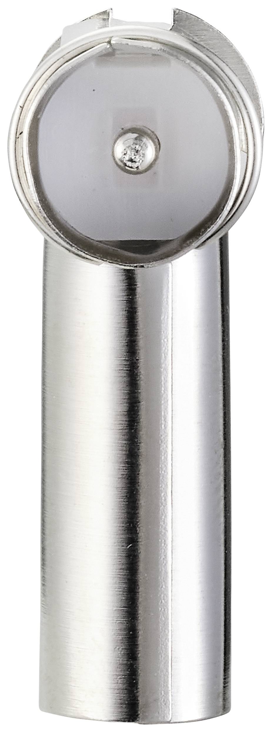 Metalowy, cylindryczny przedmiot z okrągłą, błyszczącą główką.