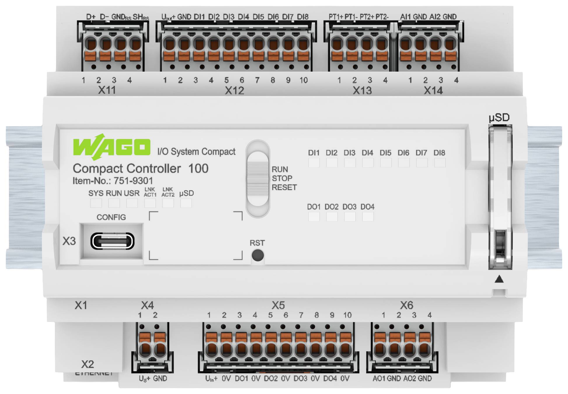 Модуль вводу/виводу WAGO Compact Controller 100 751-9301, 24 В постійного струму, Ethernet, RS 485