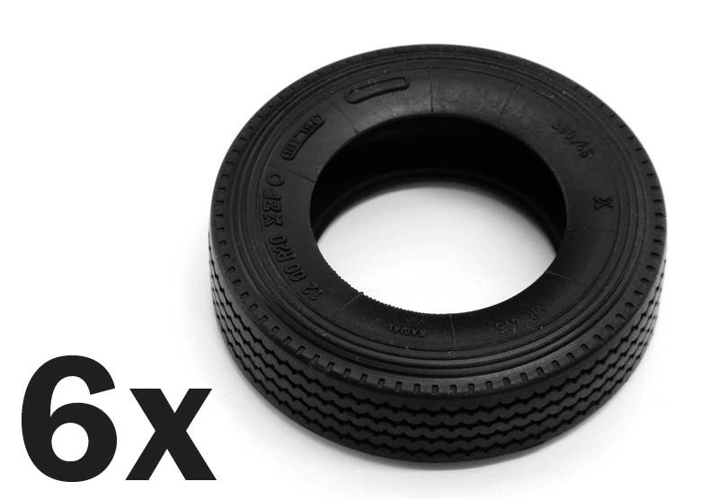 Czarny gumowy opona z delikatną strukturą bieżnika. W lewym dolnym rogu widnieje '6x'.