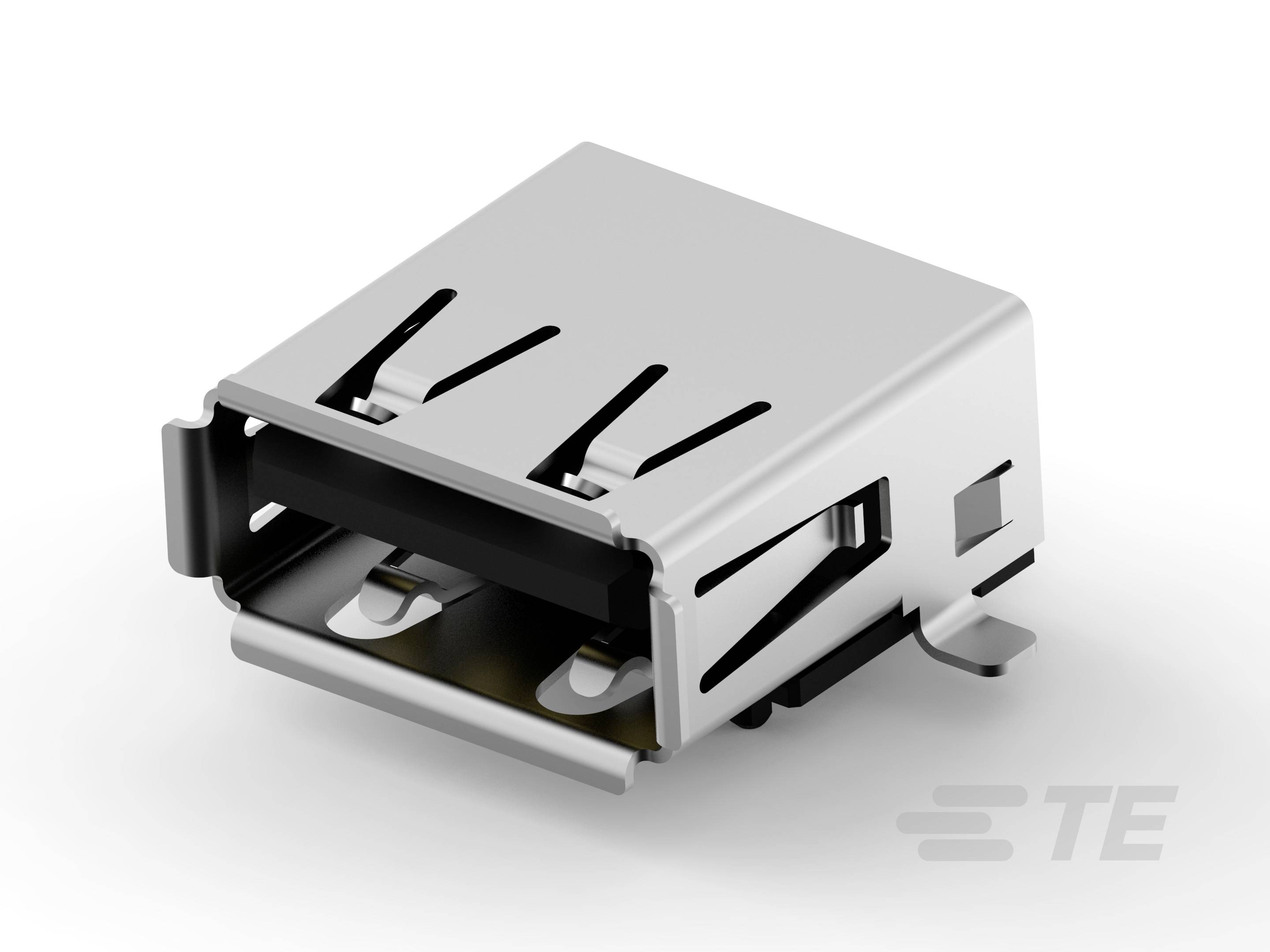 Złącze USB z obudową metalową, odpowiednie do integracji w urządzeniach elektronicznych.
