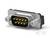 9-pinowy złącze D-Sub, widok z przodu. Obudowa i styki widoczne. Marka 'TE' w dolnym prawym rogu. Powszechnie stosowany w urządzeniach elektronicznych.