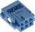 Niebieski ośmiopinowy złącze elektryczne o prostokątnym kształcie, posiadające metalowe styki wewnątrz, przeznaczone do transmisji danych lub zasilania.