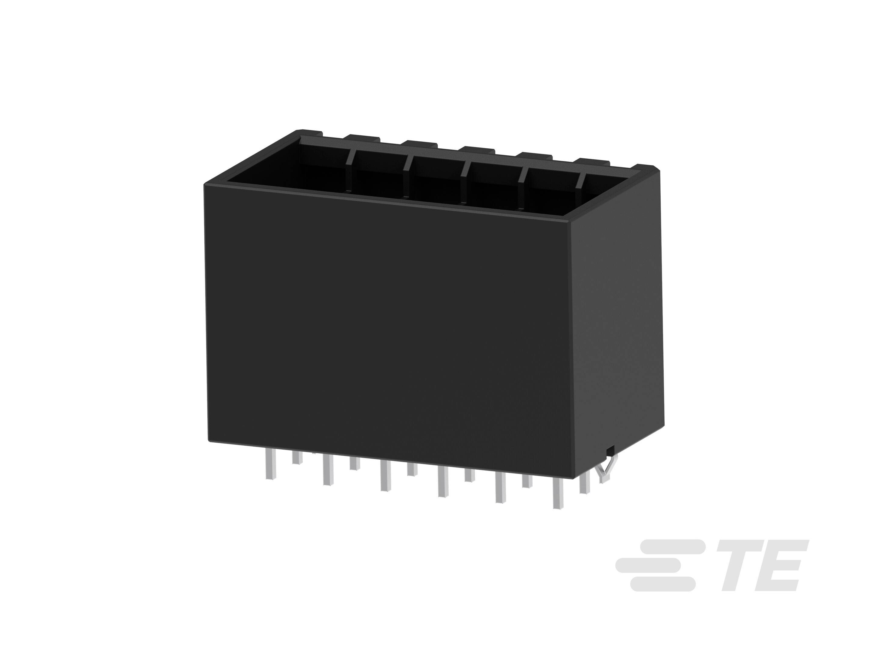 Czarny 12-stykowy wtyk listwowy z logo TE, stosowany do połączeń elektrycznych w urządzeniach elektronicznych.