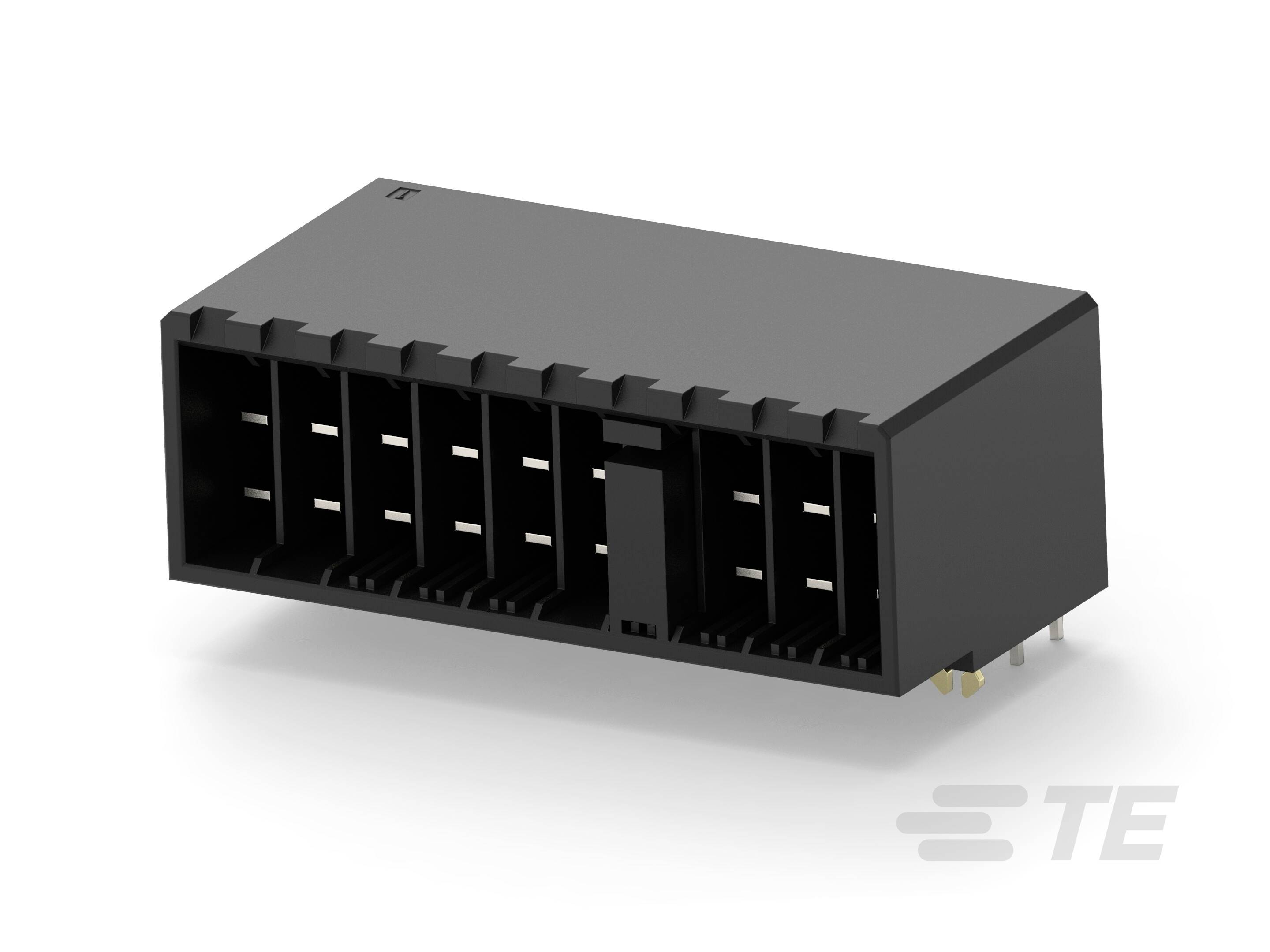 Czarny, prostokątny złącz wielostykowy, służący do montażu i łączenia elementów elektrycznych.