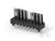 'Elektroniczne złącze z dwoma rzędami pionowych metalowych styków w czarnej obudowie z tworzywa sztucznego, widok z boku.'